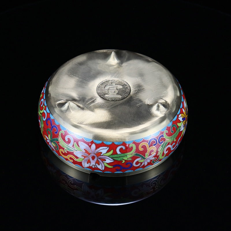 Handmade Imperial Cloisonné Floral Ashtray Set – Traditional Chinese Enamel Art