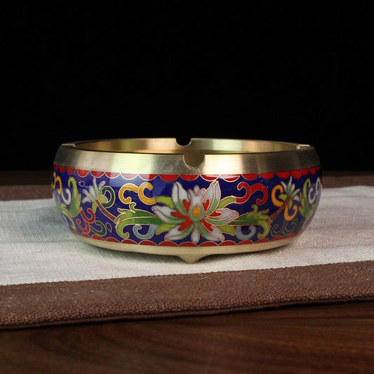 Handmade Imperial Cloisonné Floral Ashtray Set – Traditional Chinese Enamel Art