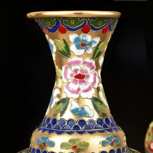 Exquisite Cloisonné Dragon Phoenix Flower-Mouth Vase with Gold Accents
