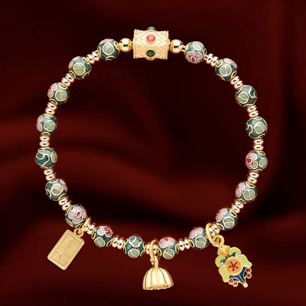 Handcrafted Chinese Cloisonné Lucky Charm Bracelet