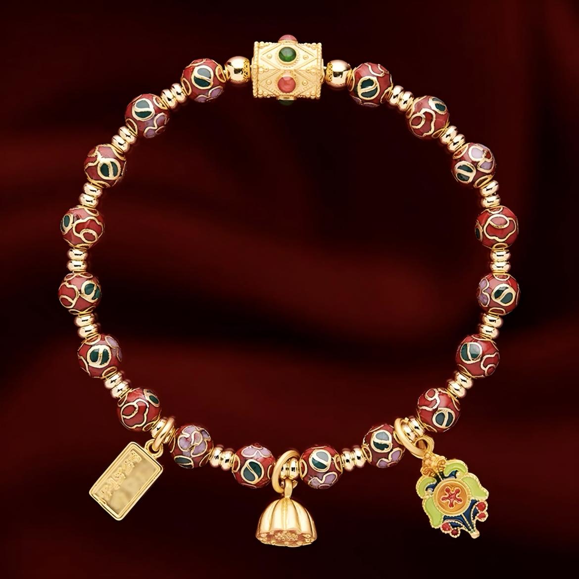 Handcrafted Chinese Cloisonné Lucky Charm Bracelet