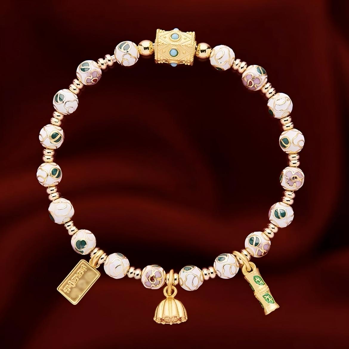 Handcrafted Chinese Cloisonné Lucky Charm Bracelet