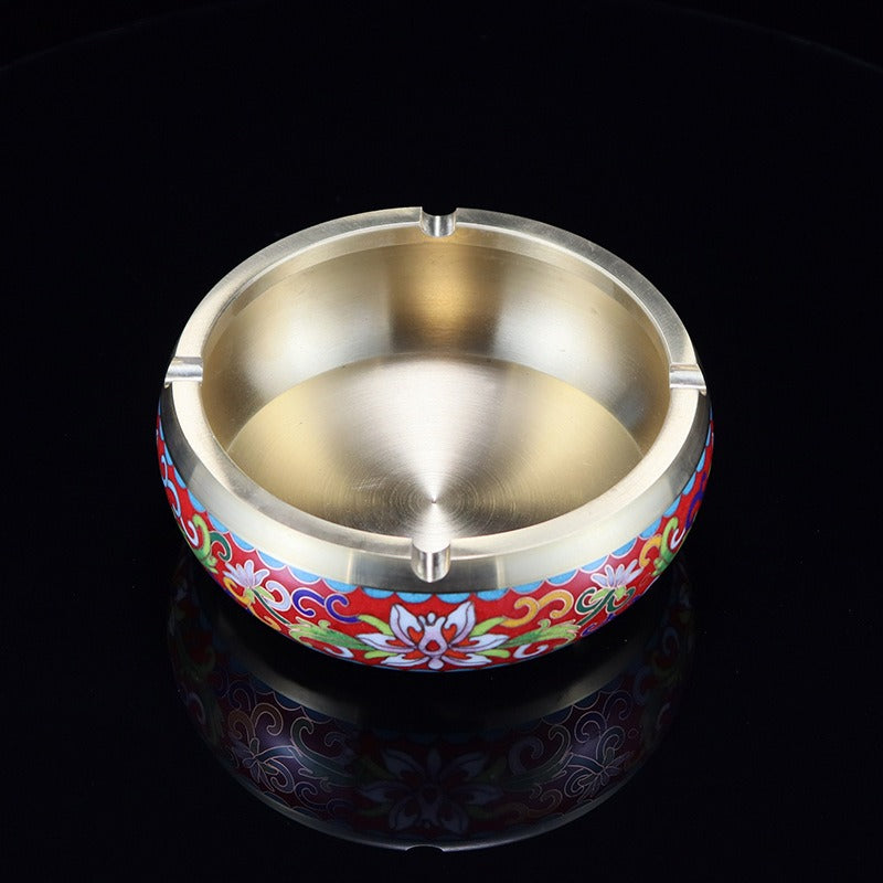 Handmade Imperial Cloisonné Floral Ashtray Set – Traditional Chinese Enamel Art