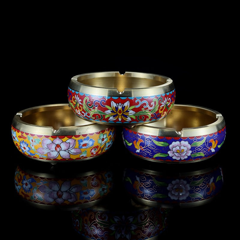 Handmade Imperial Cloisonné Floral Ashtray Set – Traditional Chinese Enamel Art