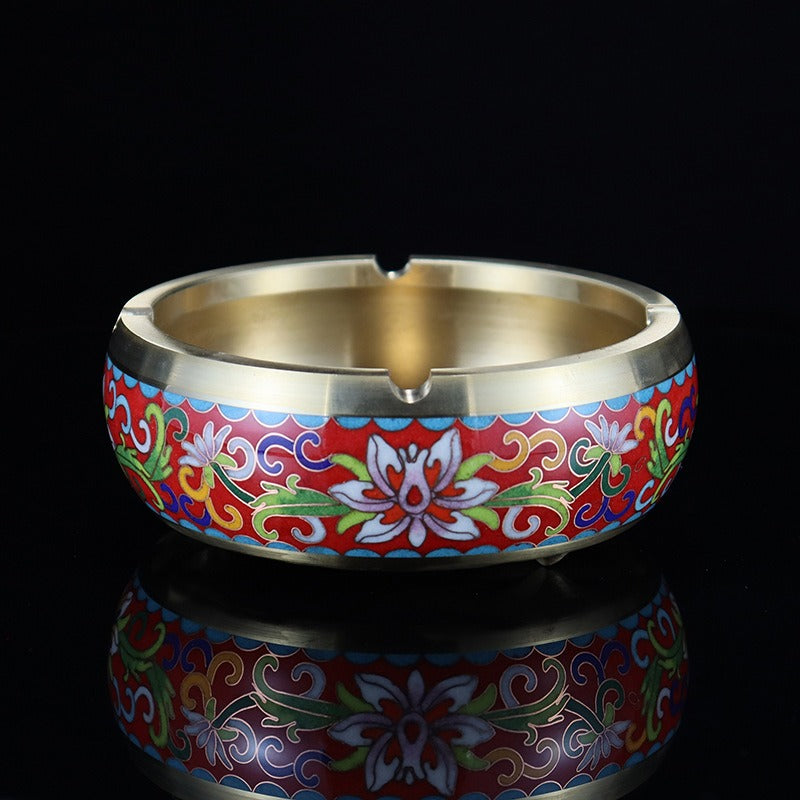 Handmade Imperial Cloisonné Floral Ashtray Set – Traditional Chinese Enamel Art