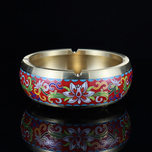 Handmade Imperial Cloisonné Floral Ashtray Set – Traditional Chinese Enamel Art