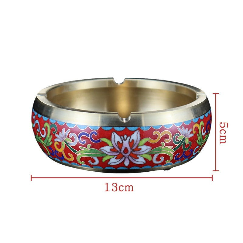 Handmade Imperial Cloisonné Floral Ashtray Set – Traditional Chinese Enamel Art