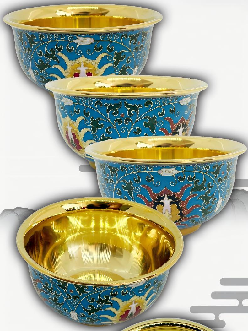 Authentic Cloisonné Enamel Bowl with Gold Interior & Floral Pattern