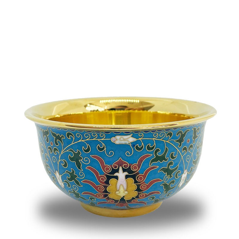 Authentic Cloisonné Enamel Bowl with Gold Interior & Floral Pattern
