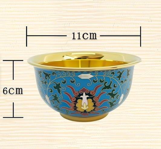 Authentic Cloisonné Enamel Bowl with Gold Interior & Floral Pattern