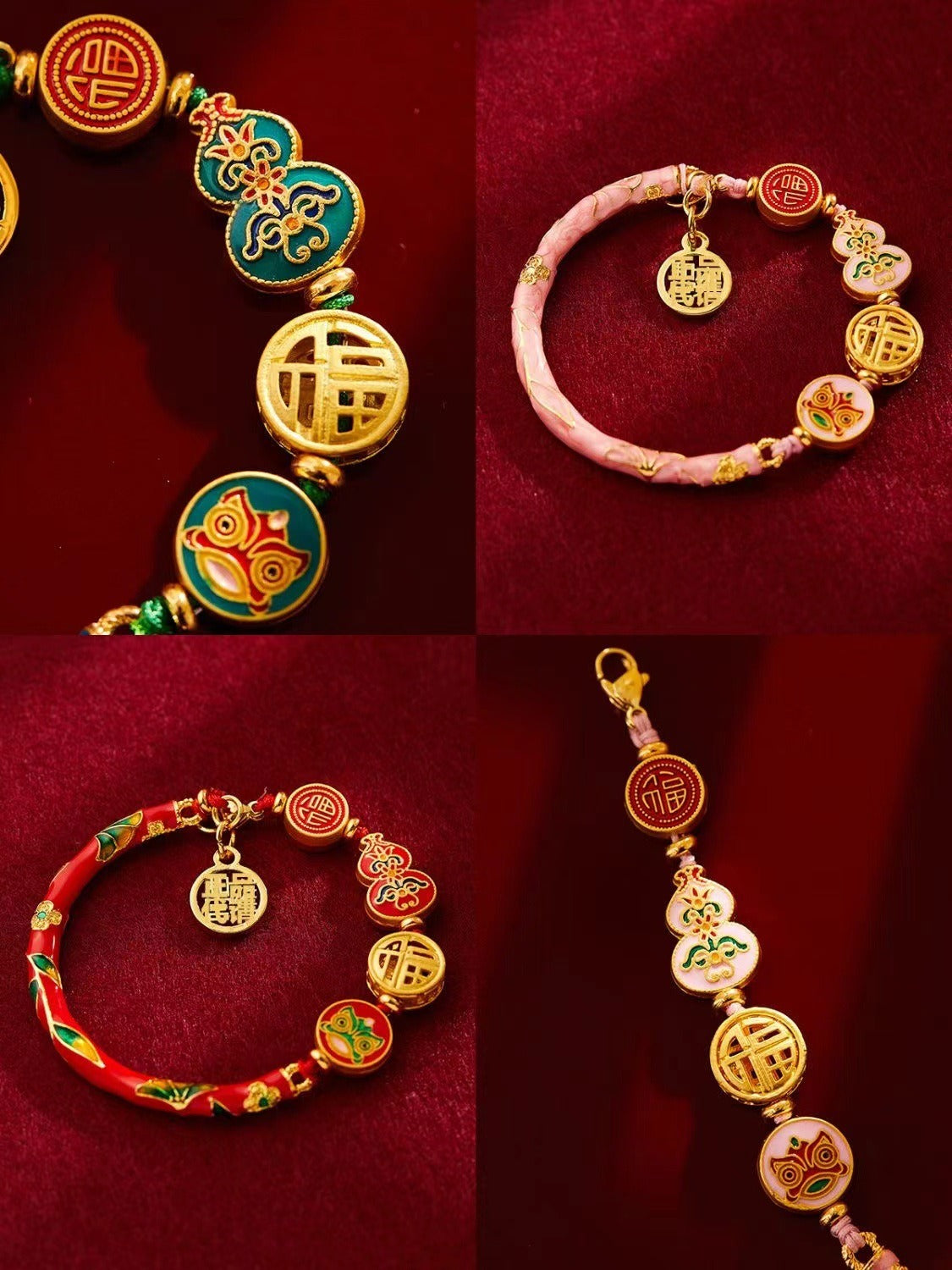 Handmade Imperial Cloisonné Half-Round Bracelet Set