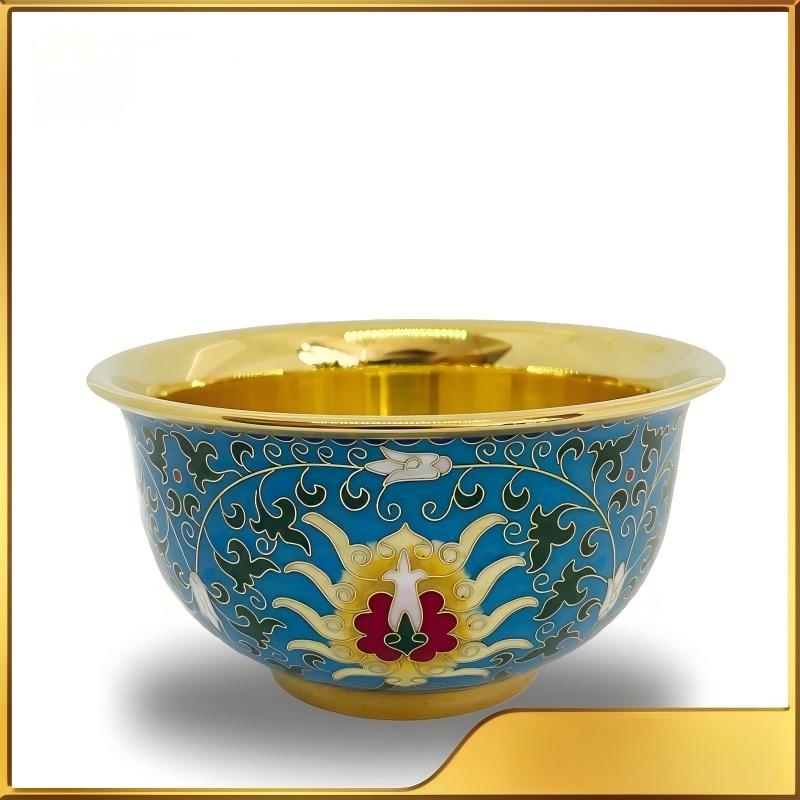 Authentic Cloisonné Enamel Bowl with Gold Interior & Floral Pattern