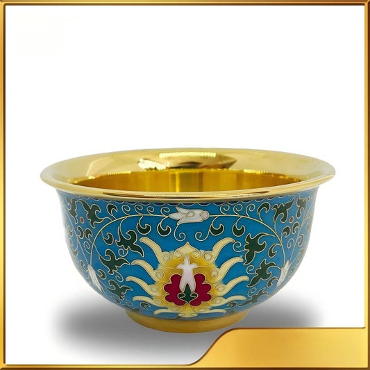 Authentic Cloisonné Enamel Bowl with Gold Interior & Floral Pattern