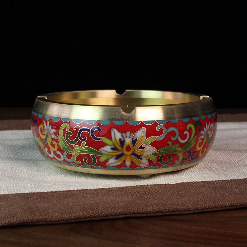 Handmade Imperial Cloisonné Floral Ashtray Set – Traditional Chinese Enamel Art