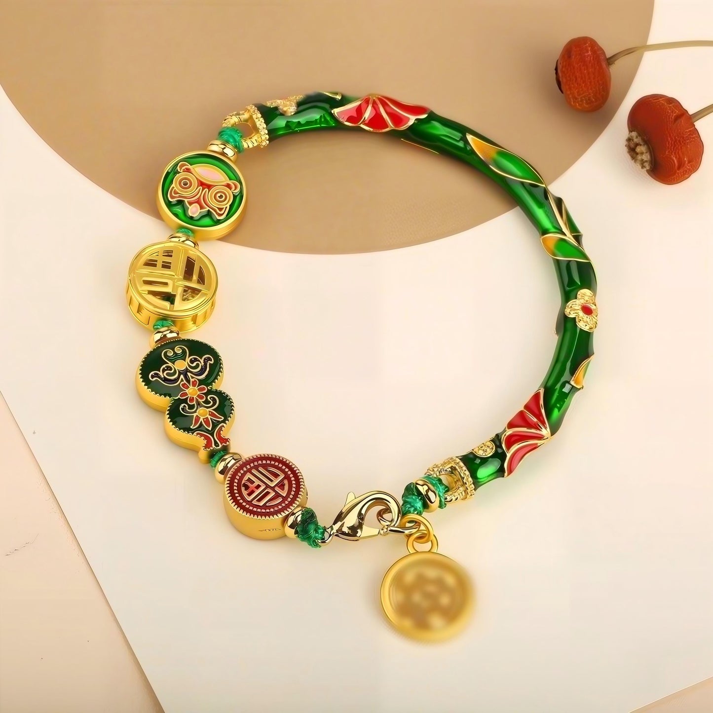 Handmade Imperial Cloisonné Half-Round Bracelet Set