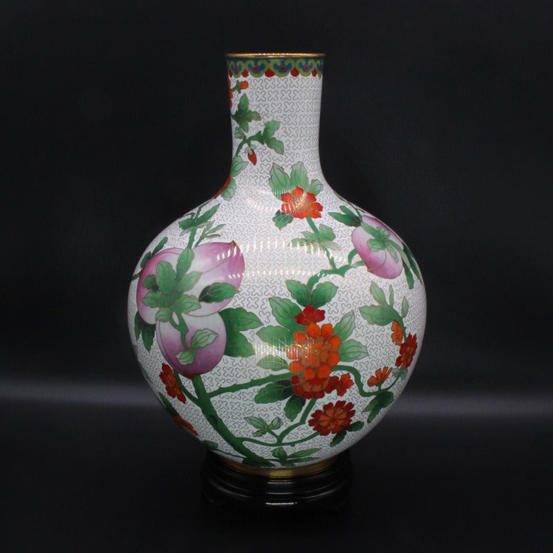 Handcrafted Chinese Cloisonné Peach Vase Ornament