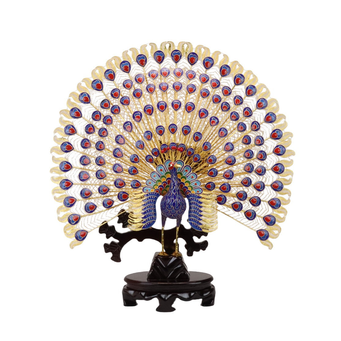 Handmade Imperial Cloisonné Peacock Opening Tail Sculpture