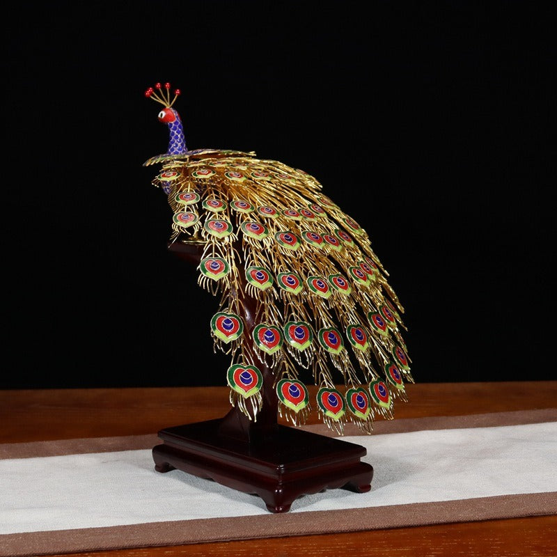 raditional Chinese Cloisonné Peacock Collectible for Home & Gifting