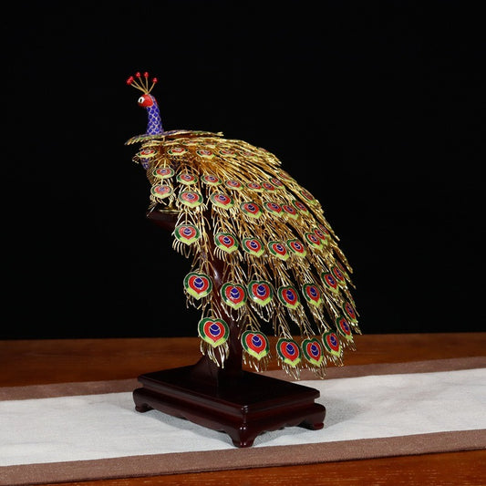 raditional Chinese Cloisonné Peacock Collectible for Home & Gifting