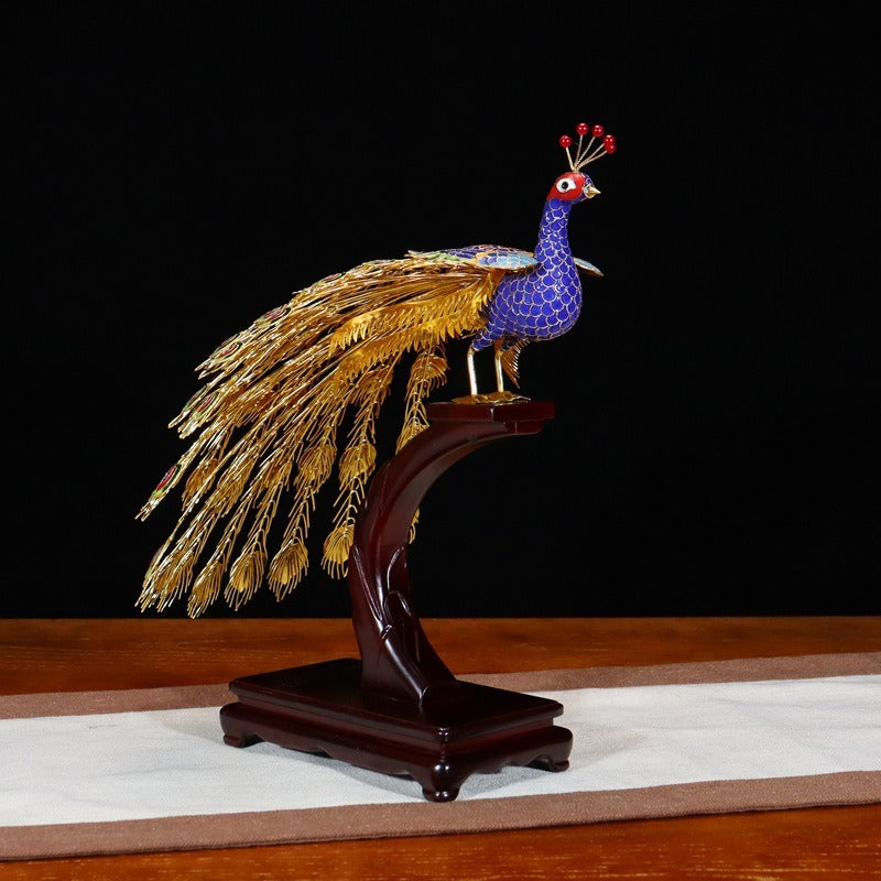 raditional Chinese Cloisonné Peacock Collectible for Home & Gifting