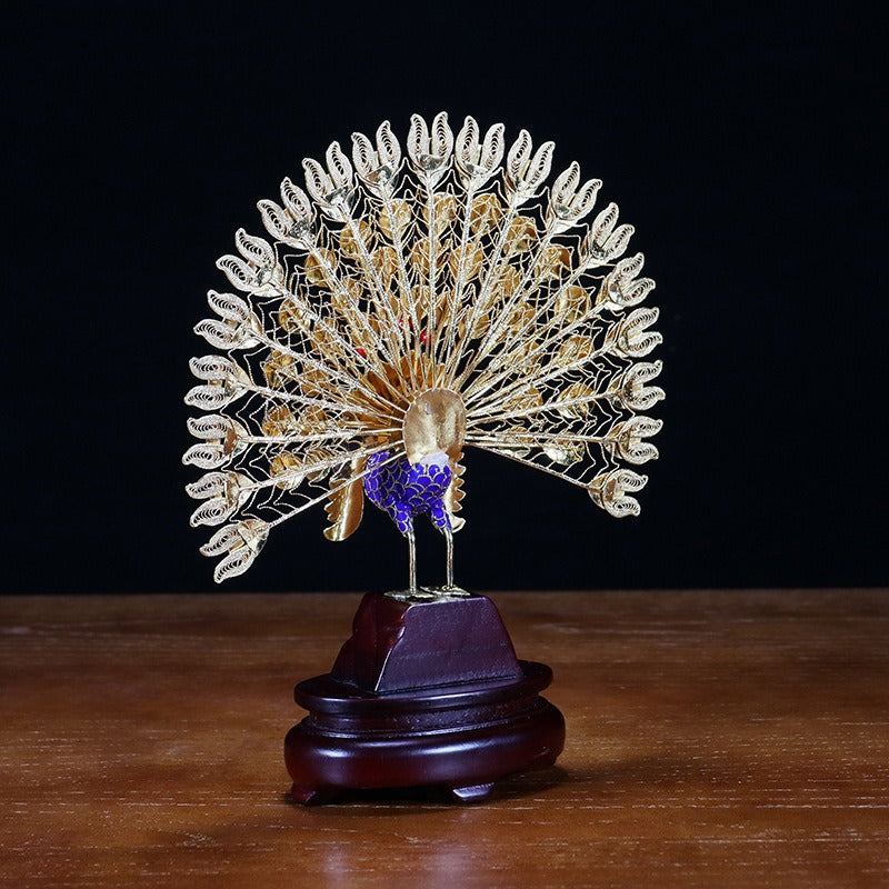 Handmade Imperial Cloisonné Peacock Opening Tail Sculpture