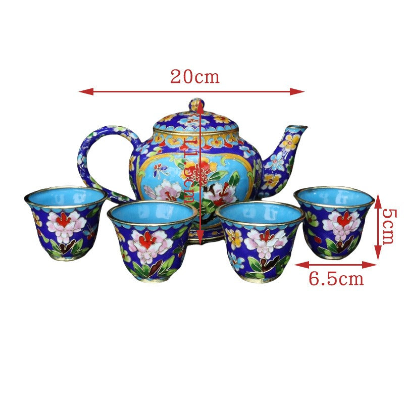 Handmade Imperial Cloisonné Floral Tea Set (1 Teapot + 4 Cups) – Traditional Chinese Enamel Art