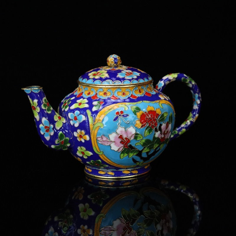 Handmade Imperial Cloisonné Floral Tea Set (1 Teapot + 4 Cups) – Traditional Chinese Enamel Art