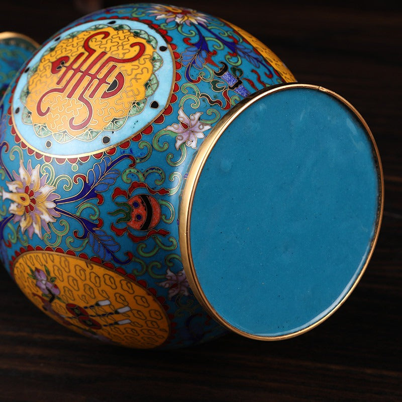 Exquisite Cloisonné Palace Flower-Mouth Vase with Auspicious Motifs