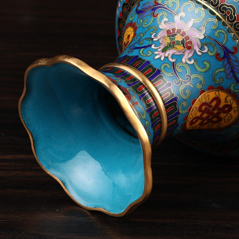 Exquisite Cloisonné Palace Flower-Mouth Vase with Auspicious Motifs