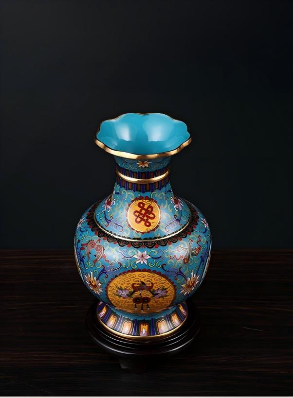 Exquisite Cloisonné Palace Flower-Mouth Vase with Auspicious Motifs