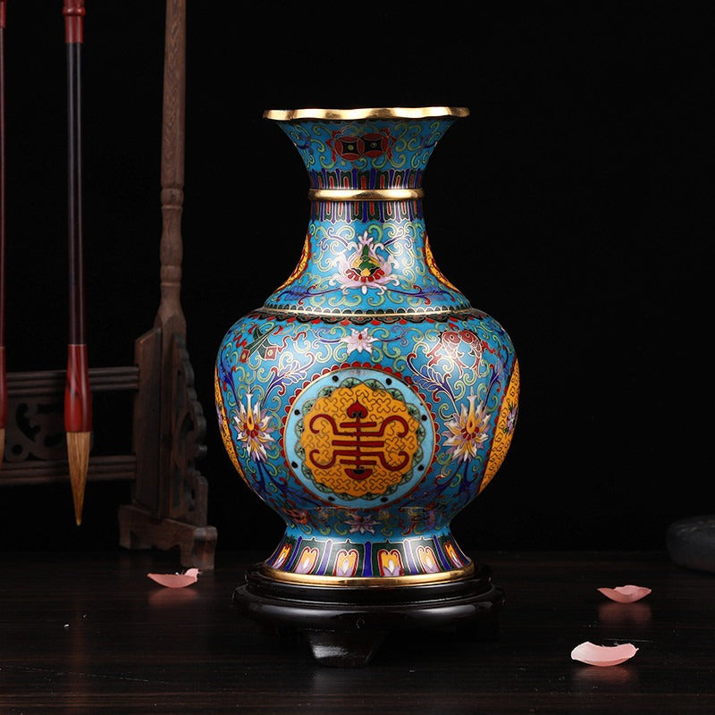 Exquisite Cloisonné Palace Flower-Mouth Vase with Auspicious Motifs