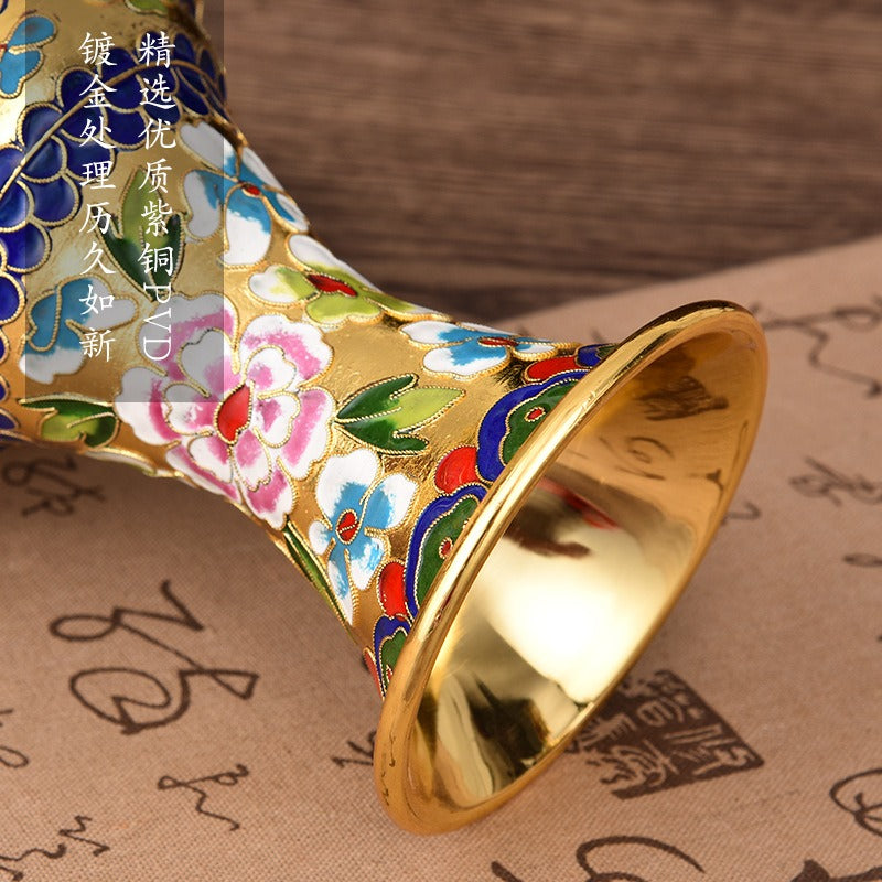 Exquisite Cloisonné Dragon Phoenix Flower-Mouth Vase with Gold Accents