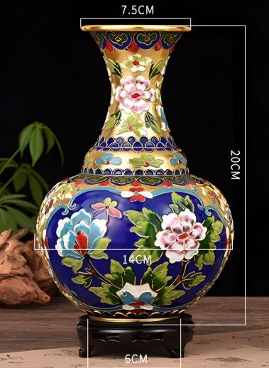 Exquisite Cloisonné Dragon Phoenix Flower-Mouth Vase with Gold Accents