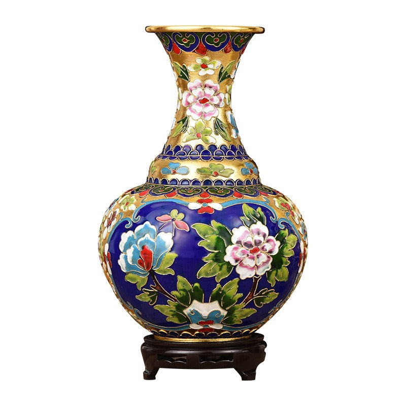Exquisite Cloisonné Dragon Phoenix Flower-Mouth Vase with Gold Accents
